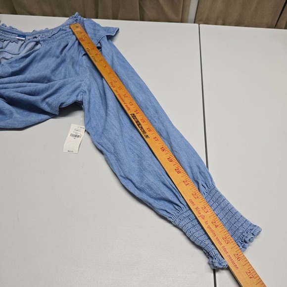 Old Navy Shirt Womens 2X Blue Long Sleeve Denim Cotton Cowgirl Boho Peasant - Picture 10 of 12